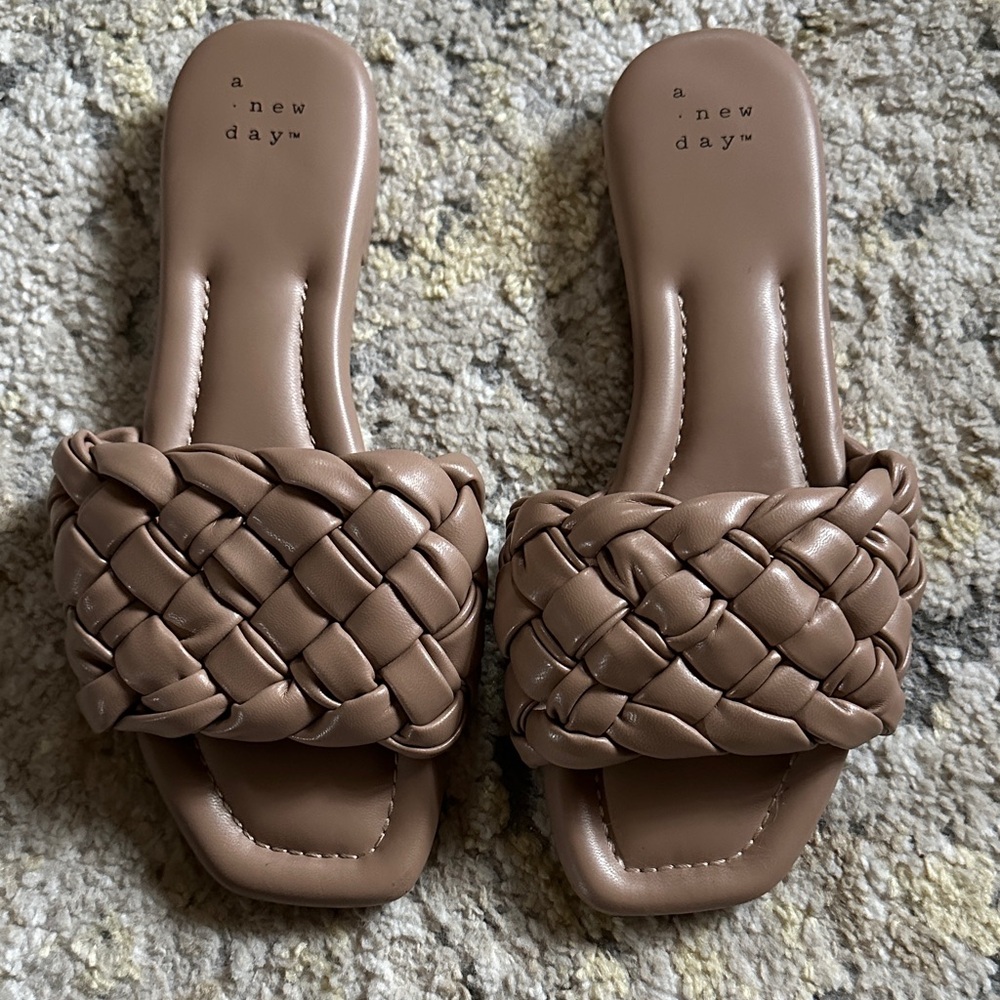 A New Day Tan Braided Slide Sandals